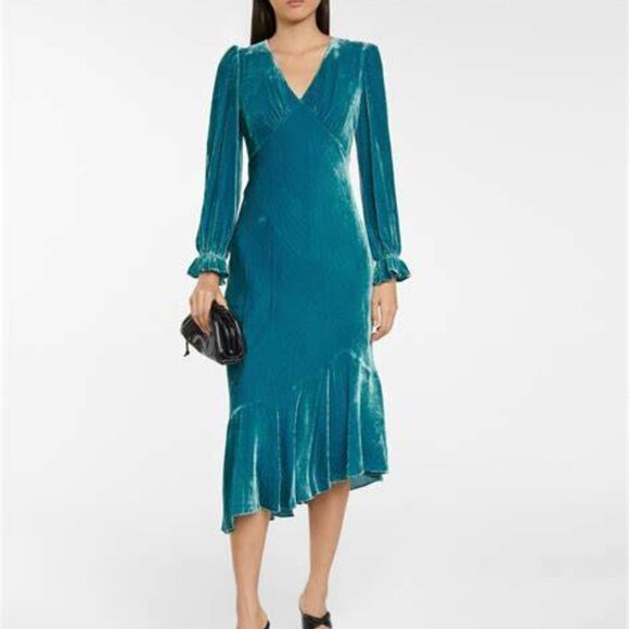 Diane Von Furstenberg Turquoise Velvet Midi Dress - Picture 1 of 8